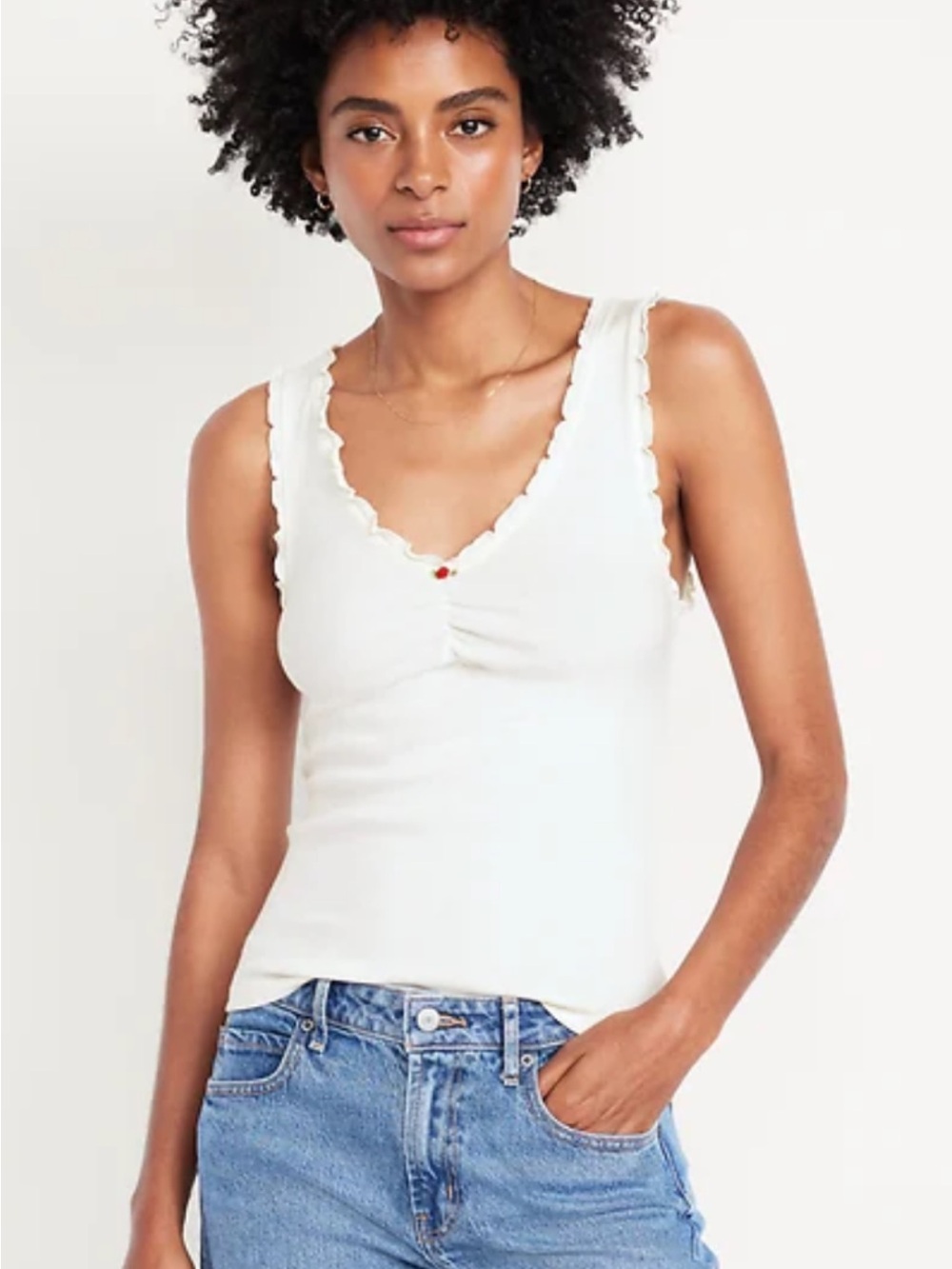 Old Navy Cream Ruffle-Trim V-Neck Tank